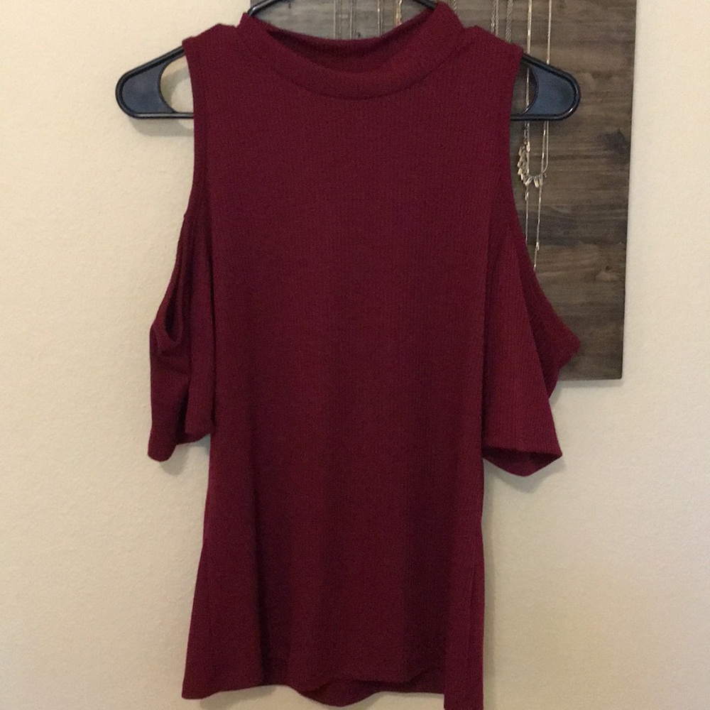 Cold shoulder ribbed mock neck sweater